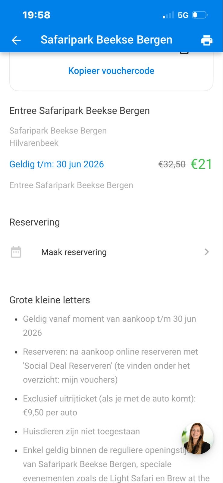 Beekse bergen, Eén persoon, Ticket of Toegangskaart