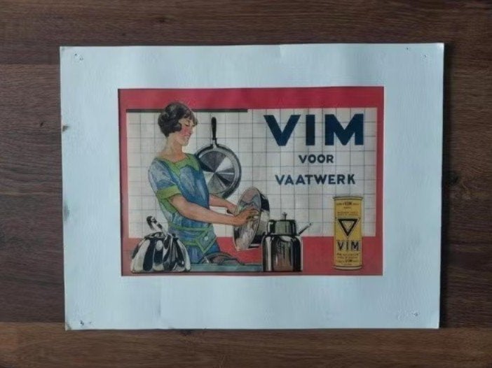 Oude Vim Reclame voor vaatwerk, Verzamelen, Ophalen of Verzenden, Gebruikt, Reclamebord