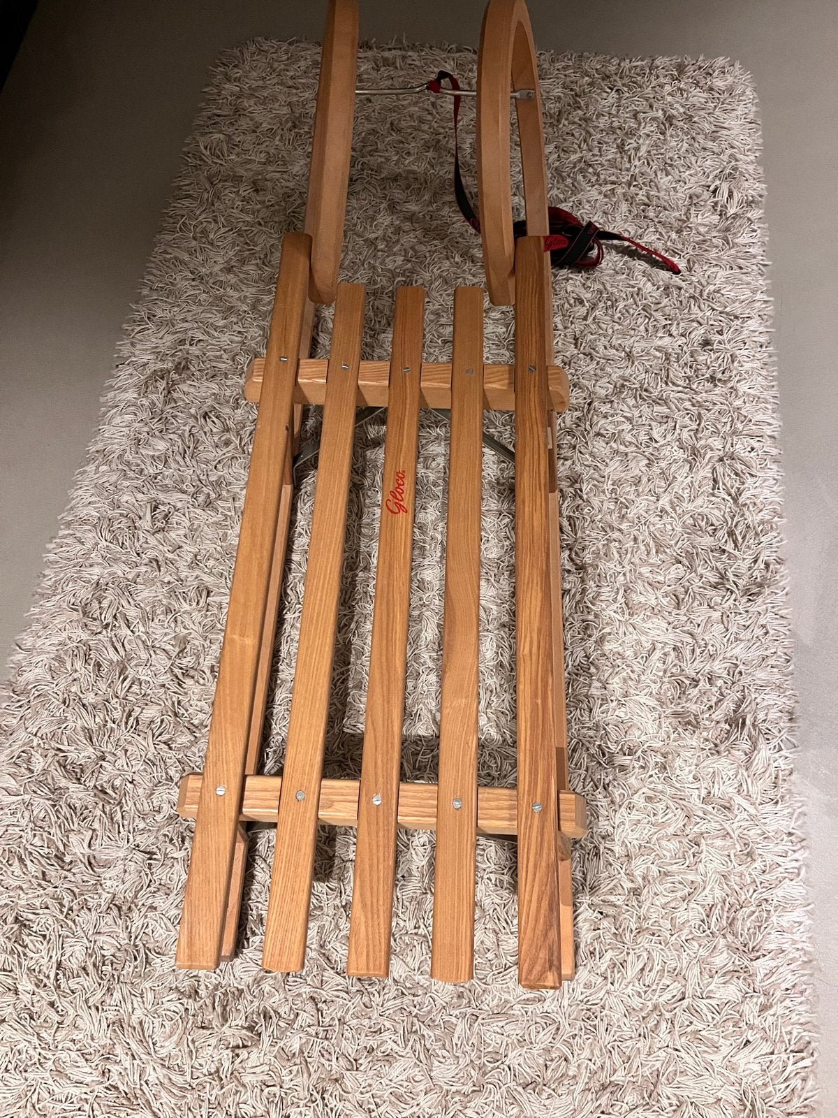Houten Rodel Slee met Rugleuning en Rem - Zo goed als nieuw, Ophalen, Rem, Zo goed als nieuw, Hout