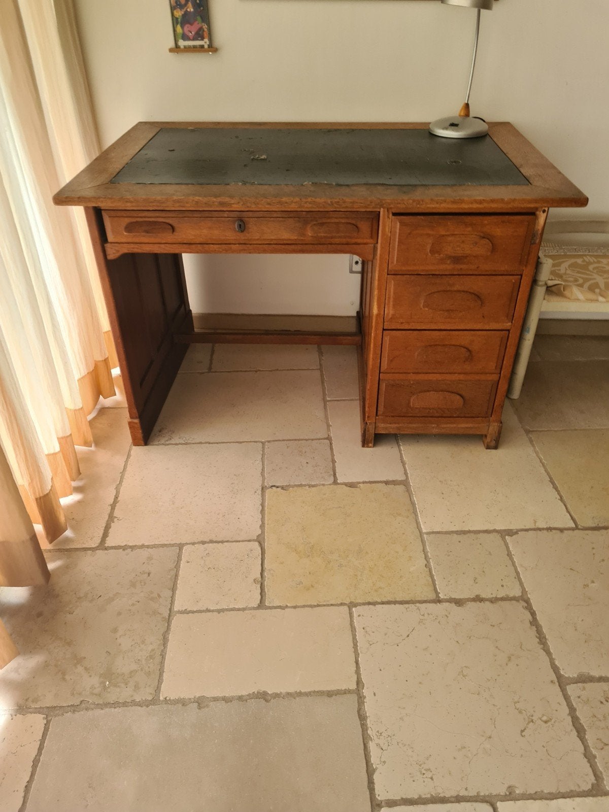 antiek houten bureau met lade en kastje, Ophalen of Verzenden