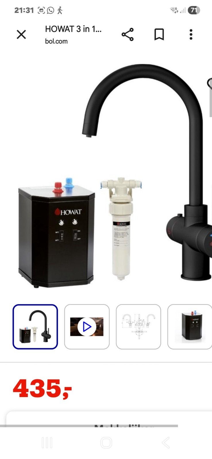 HOWAT Kokendwaterkraan met boiler - Zwart, Overige typen, Ophalen of Verzenden, Zo goed als nieuw, Zwart