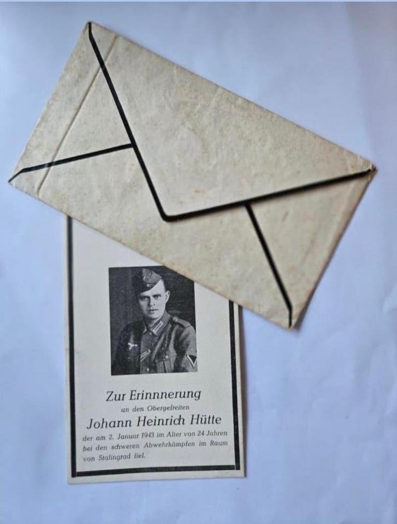 Sterbebild Duits soldaat met envelop Stalingrad WO2 WW2 WK2, Verzamelen, Militaria | Tweede Wereldoorlog, Ophalen of Verzenden