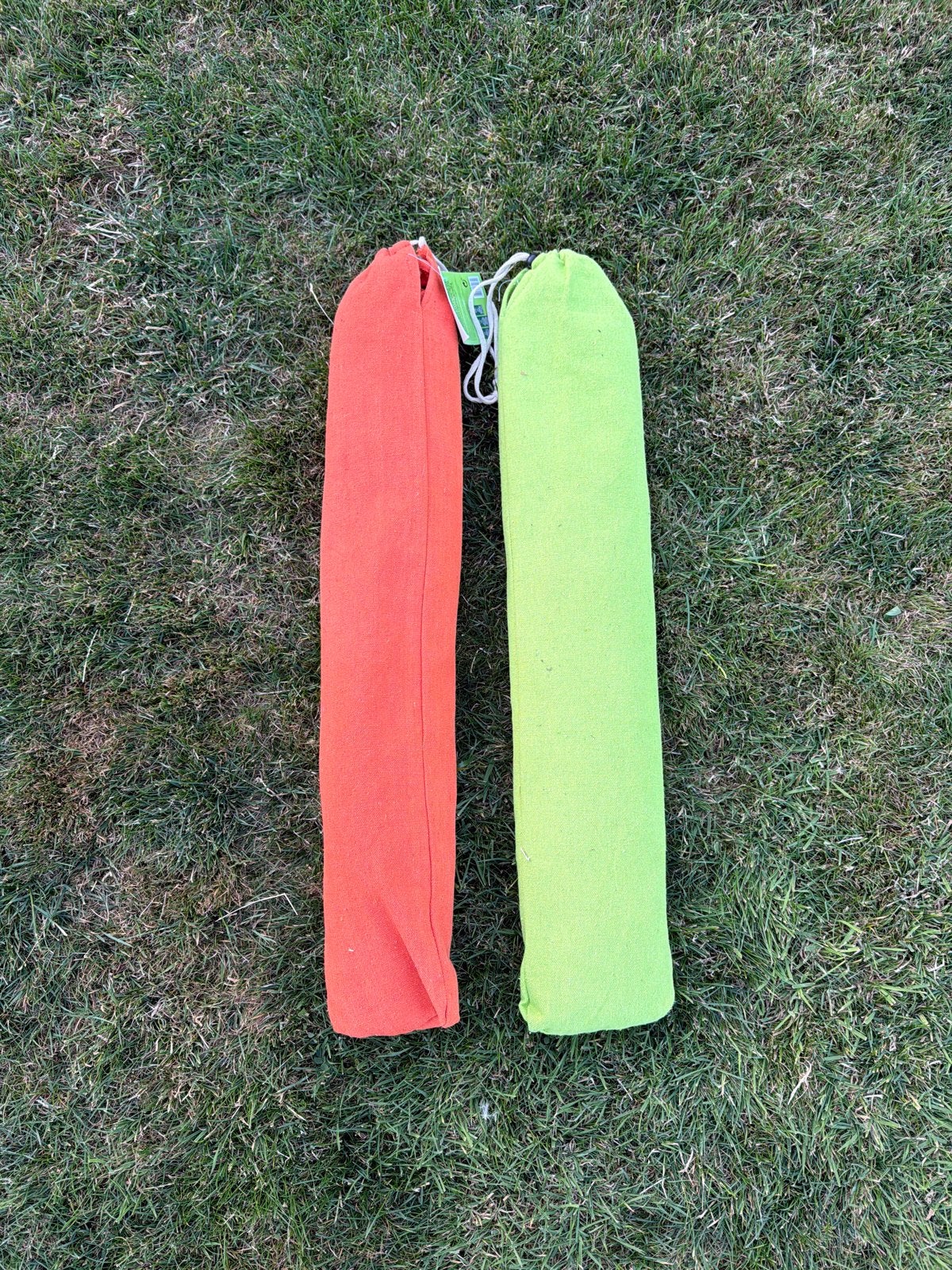 Hangmatten set: Oranje en Groen, Inclusief Draagtassen, Ophalen, Binnen, Gebruikt, Eenpersoons
