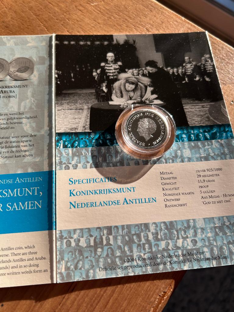 Koninkrijksmunten Zilver Proof 2004 NL, Aruba & NL Antillen, Setje, Zilver, Ophalen of Verzenden, 5 gulden