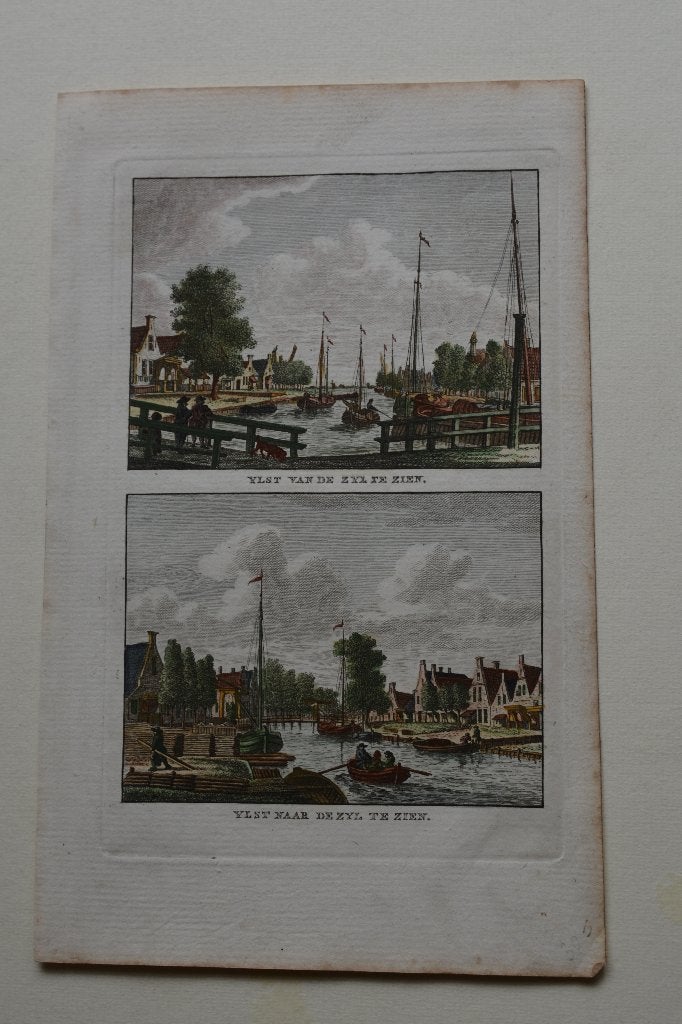 IJLST VAN- EN NAAR DE ZYL TE ZIEN BULTHUIS 2X Gravure G51, Stadsgezicht, Handgekleurd, Ophalen of Verzenden, Gravure