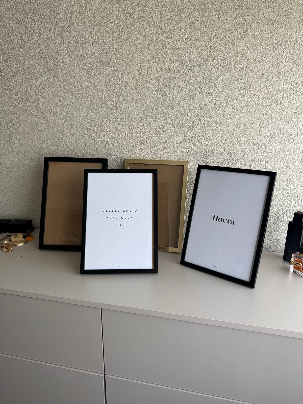 Set van 4 diverse fotolijsten - Zwart en Goud, Huis en Inrichting, Gebruikt, Ophalen of Verzenden, Fotolijst, Met afbeelding
