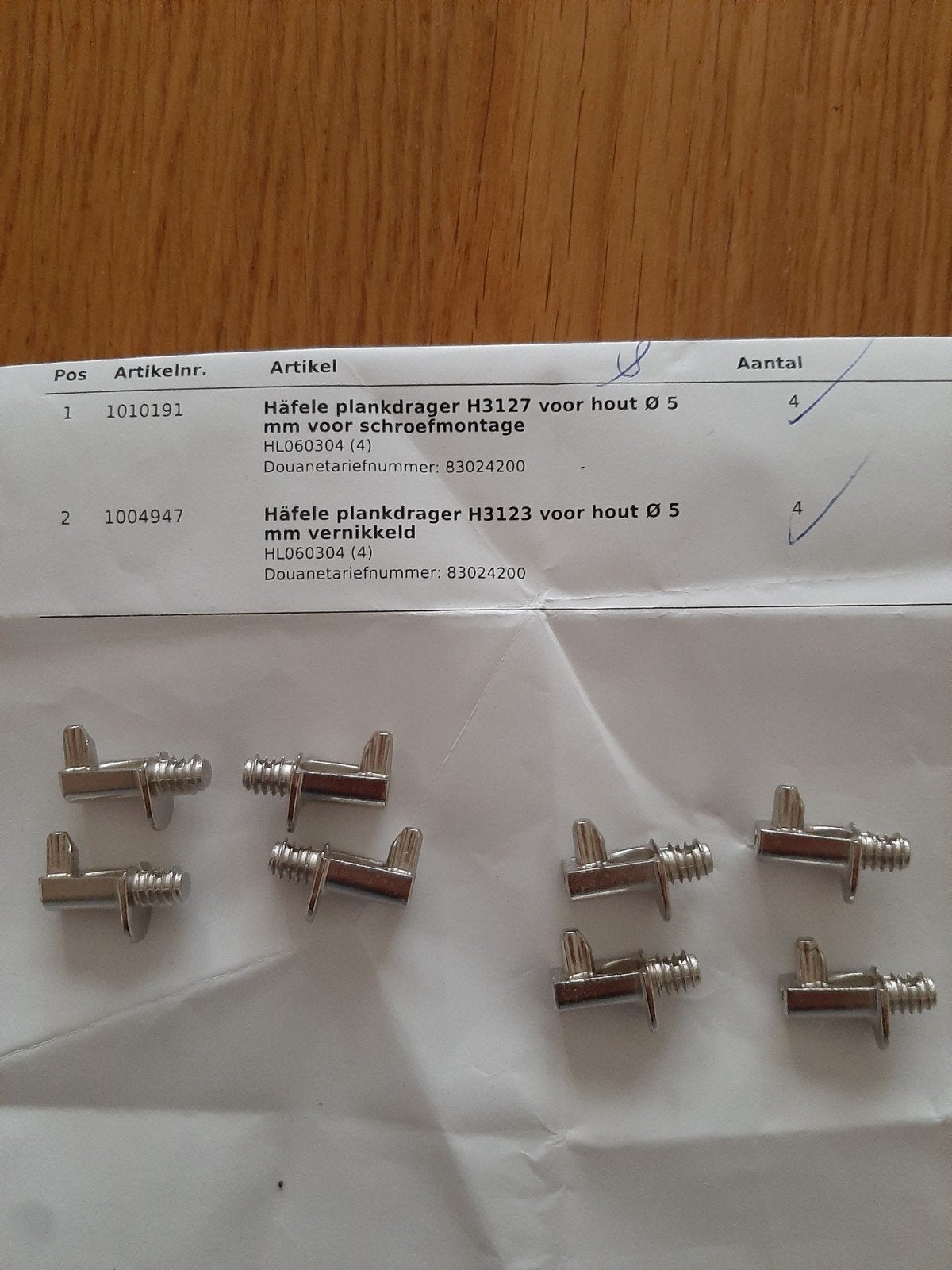 Häfele Plankdragers H3127/H3123 voor hout Ø 5 mm, Ophalen of Verzenden