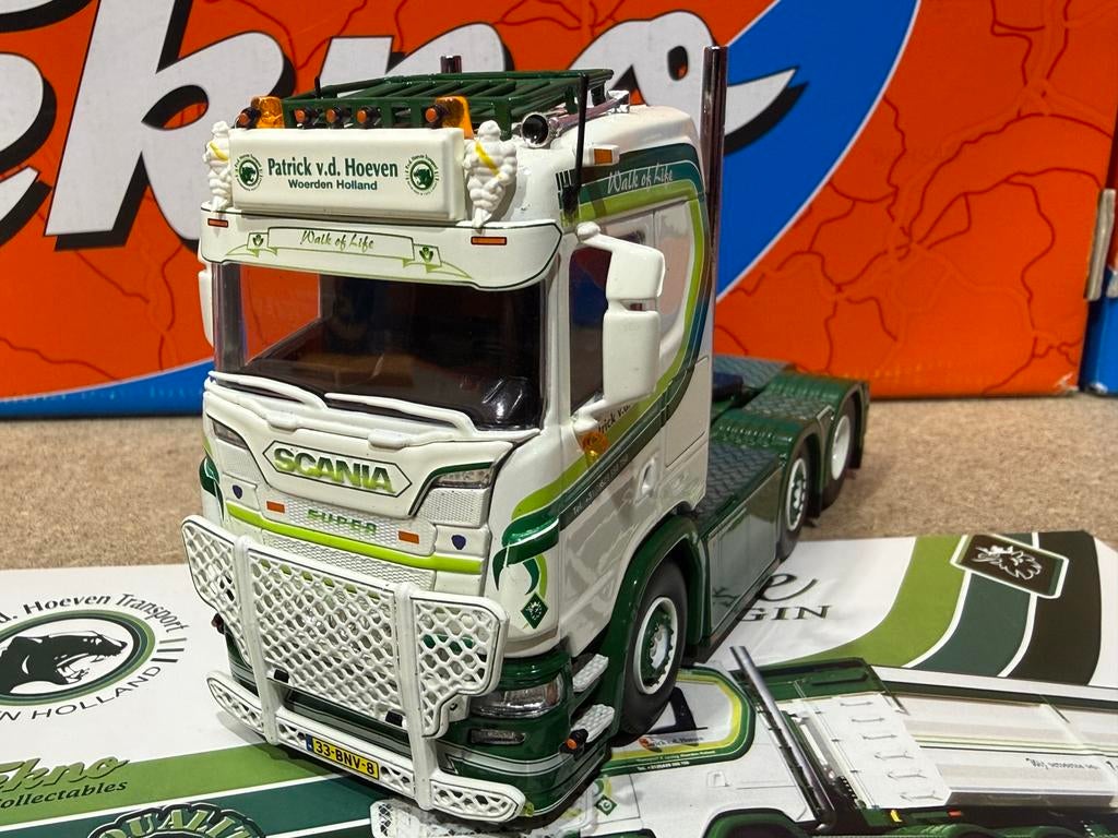 TEKNO SCANIA 6x2 PATRICK VD HOEVEN, Hobby en Vrije tijd, Modelauto's | 1:50, Ophalen of Verzenden, Zo goed als nieuw, Bus of Vrachtwagen