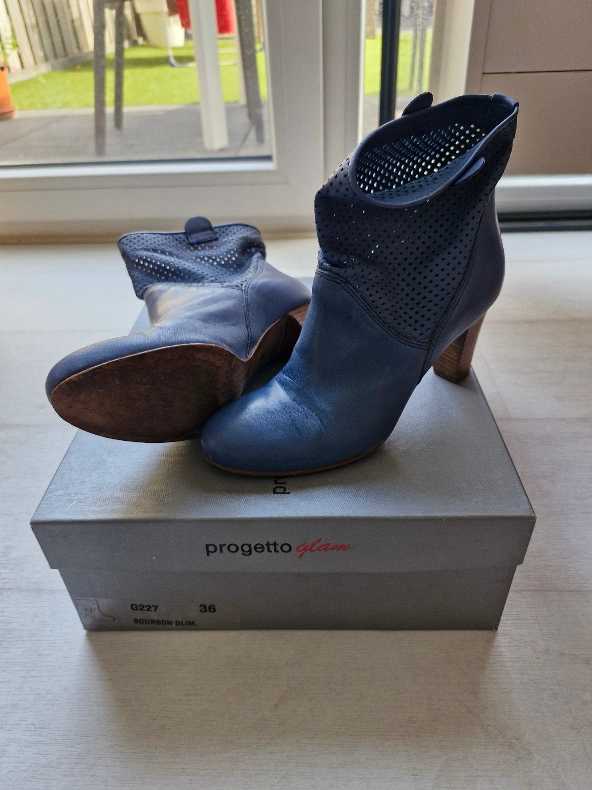 Progetto Glam blauwe leren laarzen, maat 36, Progetto Glam, Blauw, Lage of Enkellaarzen, Ophalen of Verzenden