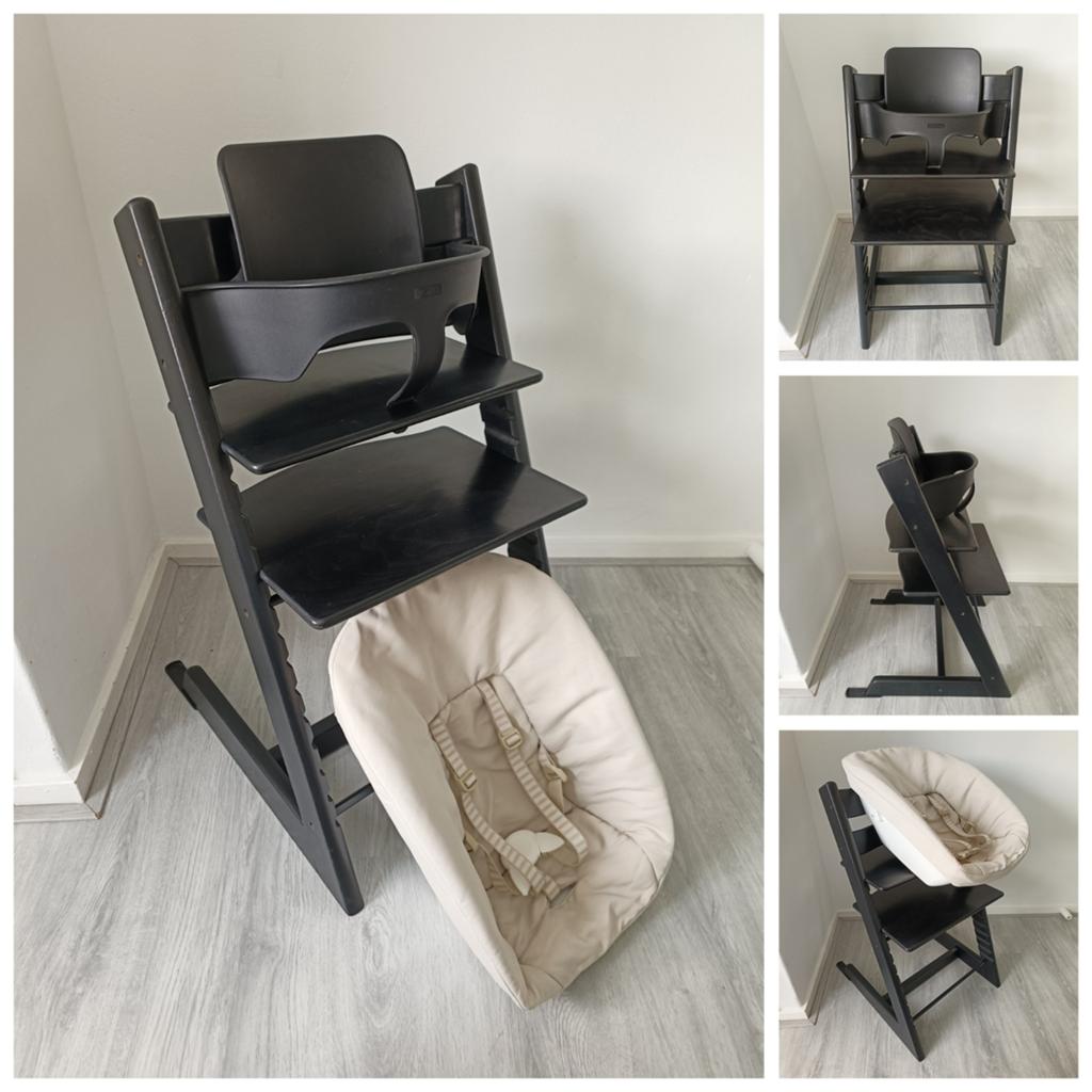 Stokke Tripp Trapp zwart met babyset en newbornset, Kinderen en Baby's, Kinderstoelen, Ophalen of Verzenden, Zo goed als nieuw
