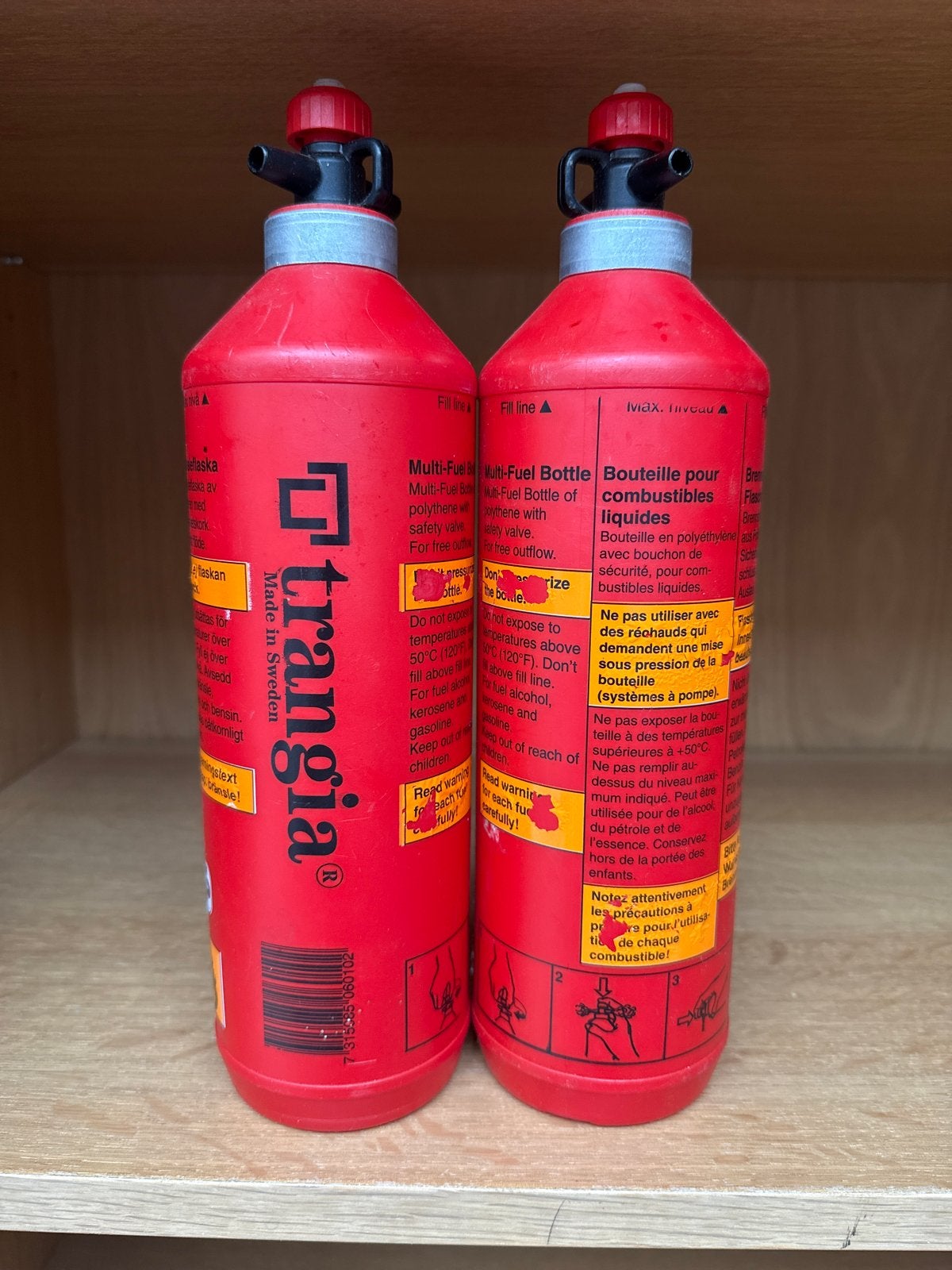Trangia Multi-Fuel Flessen 1 Liter - Rood, Caravans en Kamperen, Ophalen of Verzenden, Gebruikt