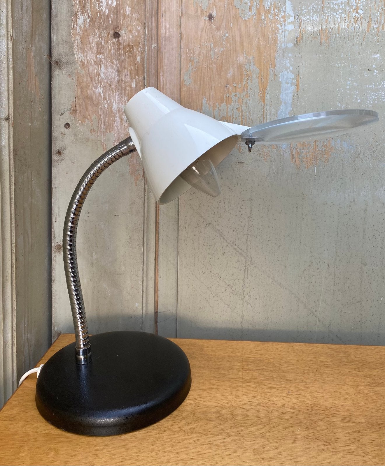 Vintage 'Big Eye' loeplamp, flexibele arm, chroom, zwart., Ophalen of Verzenden
