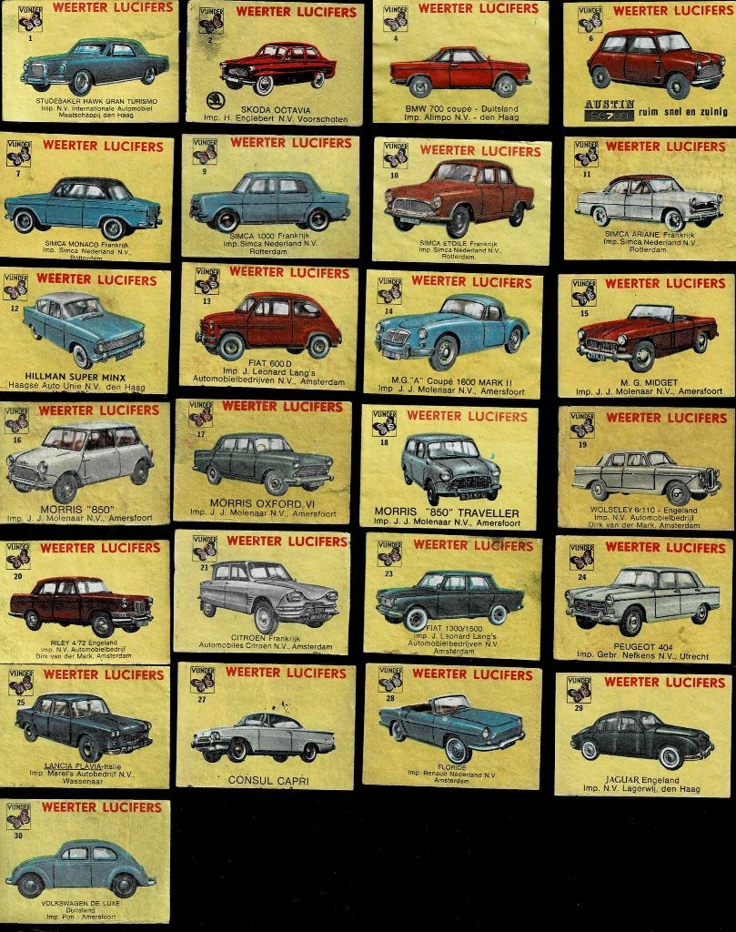 lucifermerken 1412 Vlinder auto's niet compleet, Ophalen of Verzenden, Gebruikt, Luciferdoosjes of -merken