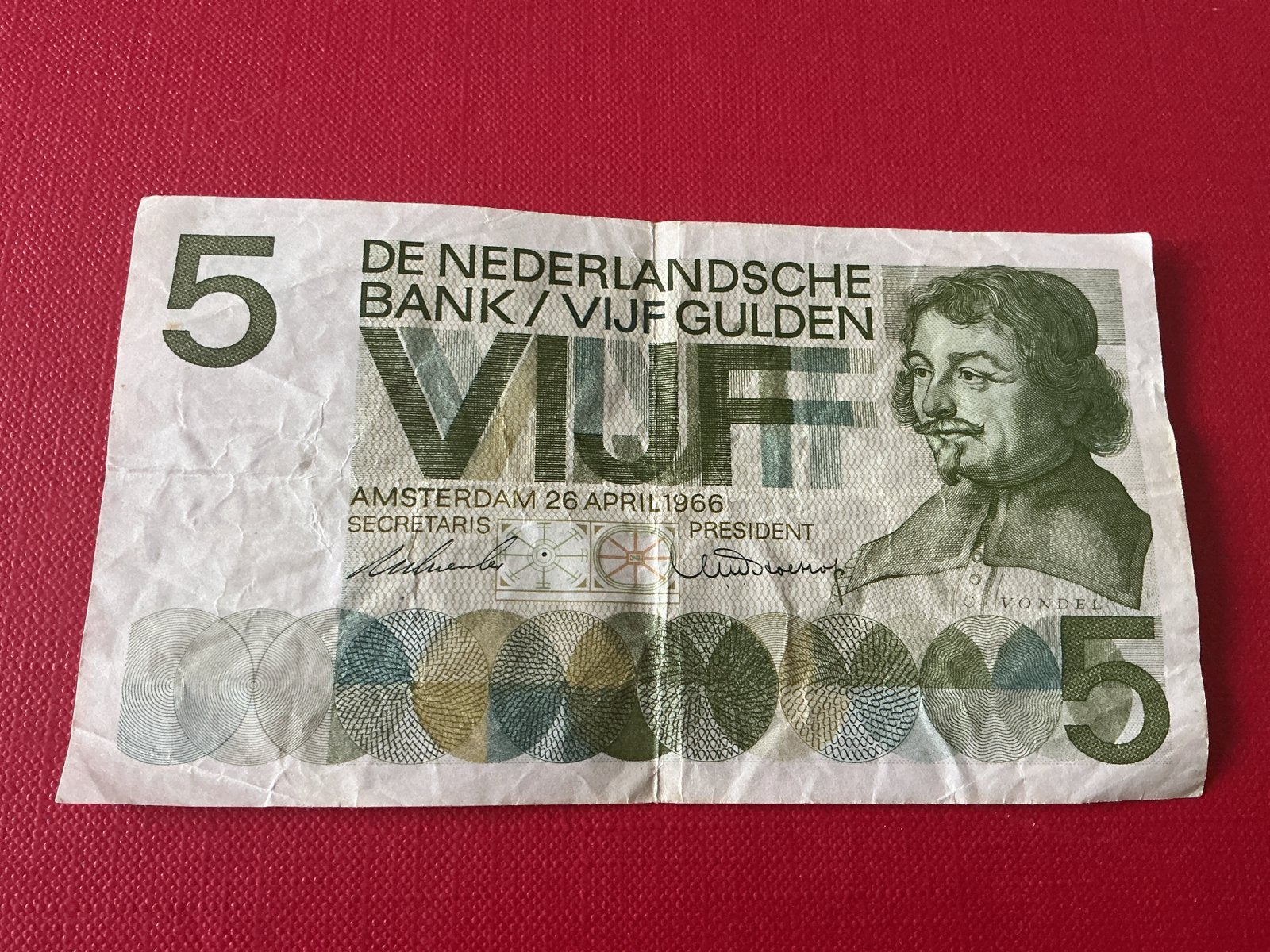 Zeldzaam 5 Gulden Biljet 1966 - Vondel ( 2x )., Postzegels en Munten, Ophalen, 5 gulden, Los biljet