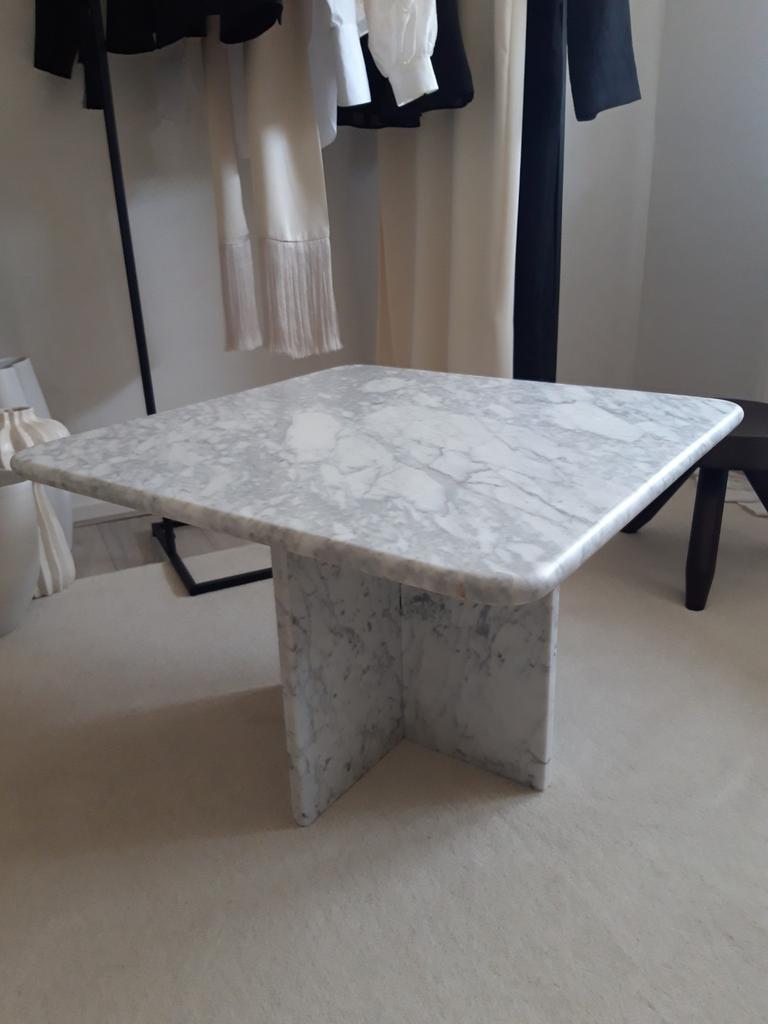 Vintage carrara marmer salontafel bijzettafel, Ophalen, 50 tot 100 cm, Rond, 50 tot 100 cm