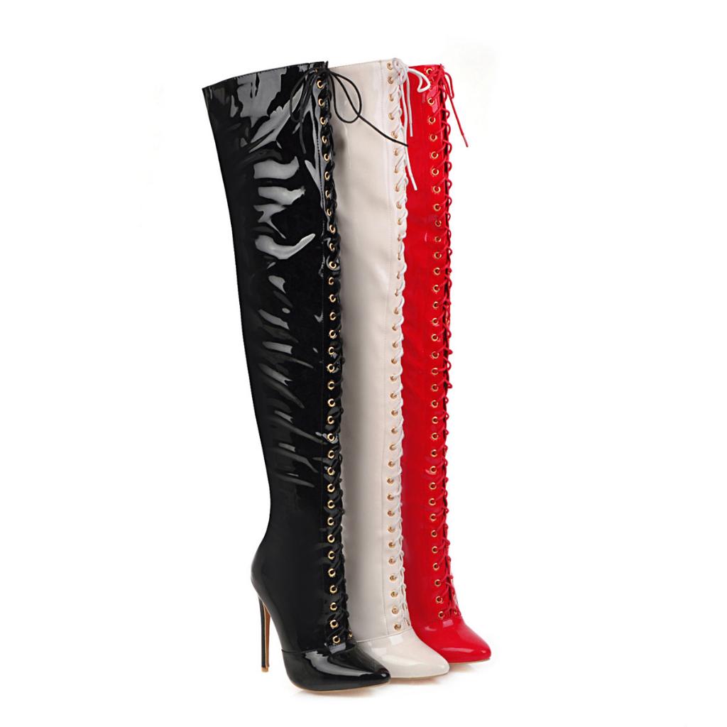 Dames lak overknee veter laarzen vrouwen hoge wetlook sexy, Verzenden, Nieuw, Overige kleuren, Hoge laarzen
