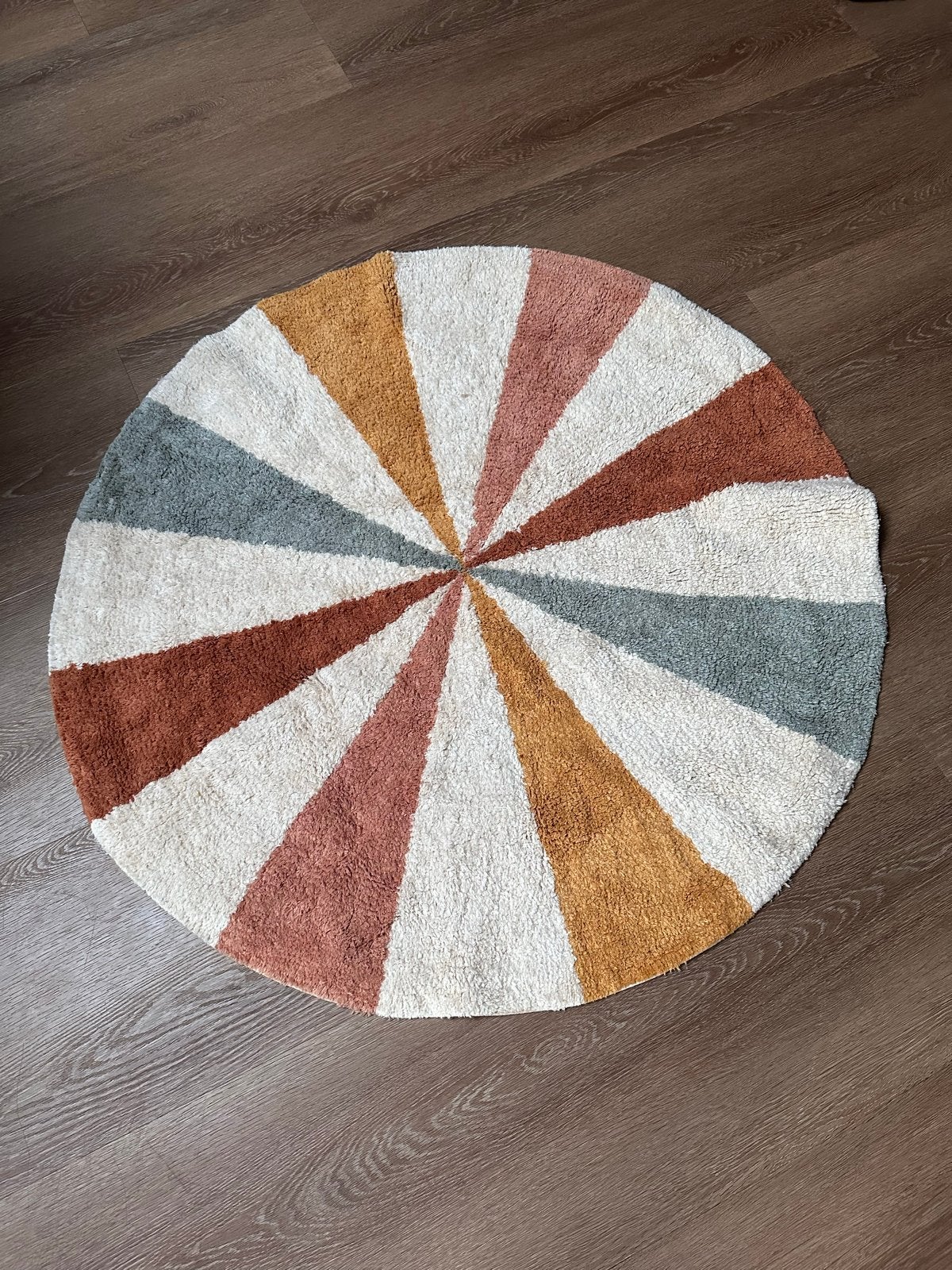 Rond vloerkleed met kleurrijke strepen, Ophalen, 100 tot 150 cm, Beige, Rond