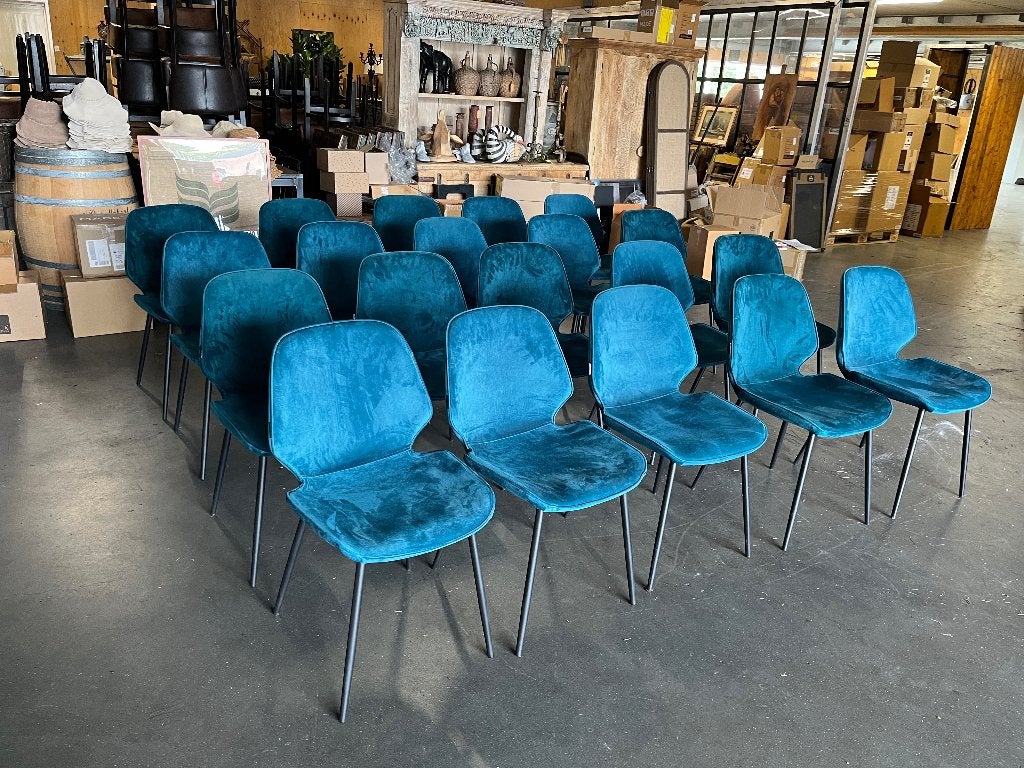 20 Stoelen Arend, type Iris Velvet Staalblauw, Ophalen, Retro/Modern, Blauw, Nieuw