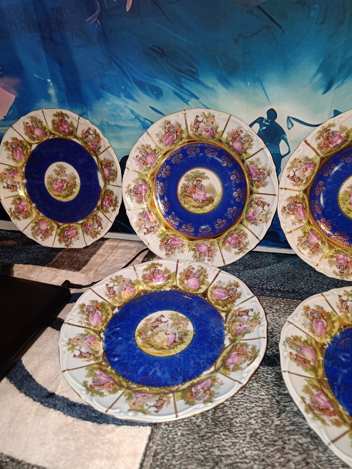 Set van 6 antieke decoratieve borden met romantische scènes, Antiek en Kunst, Antiek | Servies los, Ophalen of Verzenden