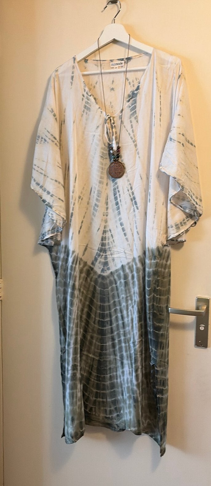 Ibz mode kaftan ecru groen rayon TU tm xxl, Verzenden, Maat 46/48 (XL) of groter, Zo goed als nieuw, Onder de knie