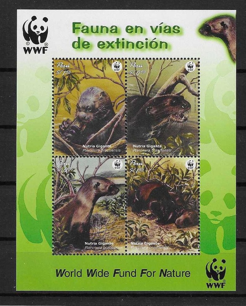 hvdhr WWF/WNF 92 postfris blokje  peru v/d reuzenotter 2004, Ophalen of Verzenden, Postfris, Dier of Natuur