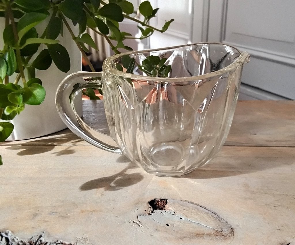 Vintage glazen melkkan - melkkannetje, Kan, Gebruikt, Vintage, Ophalen of Verzenden