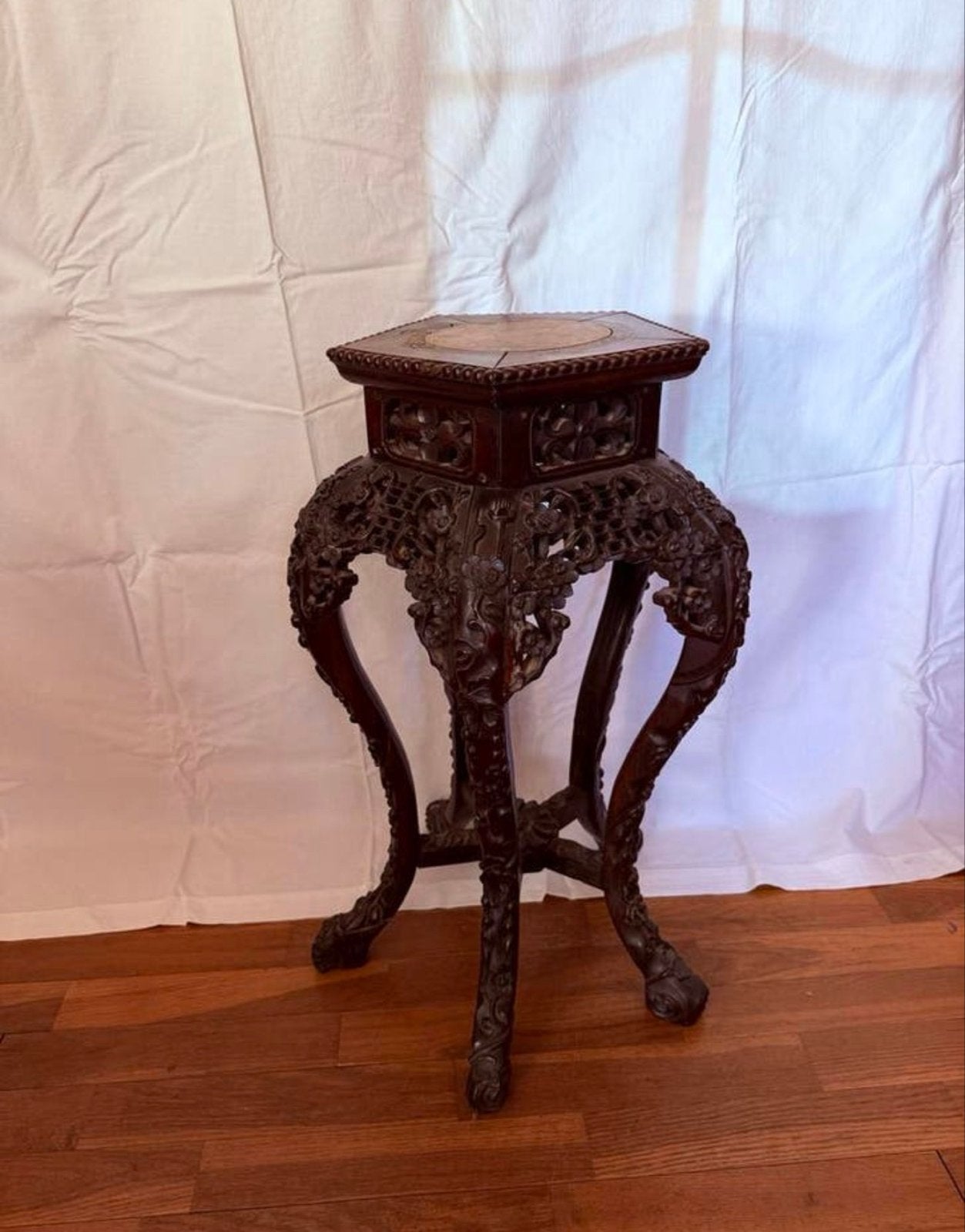 Antieke Chinese bijzettafel/plantenstandaard rozenhout, marm, Ophalen