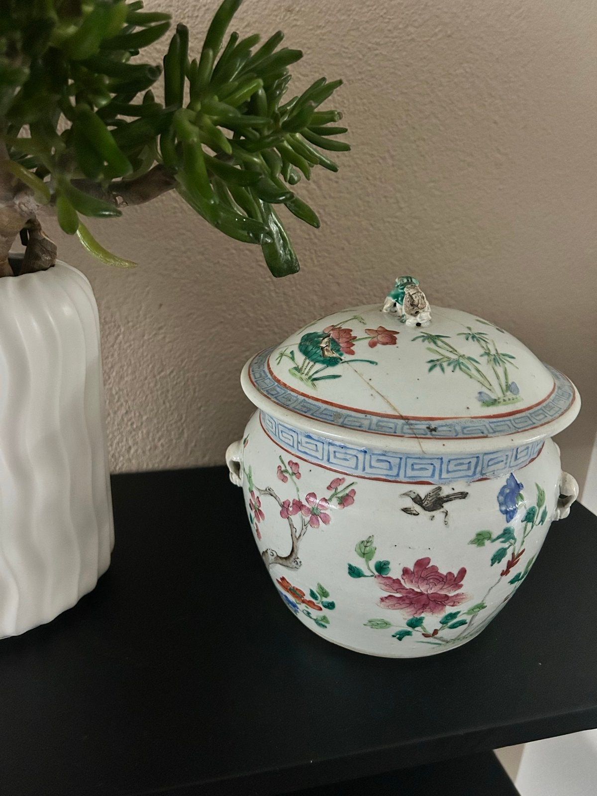 Antieke Chinese porseleinen pot met deksel, handgeschilderd, Ophalen