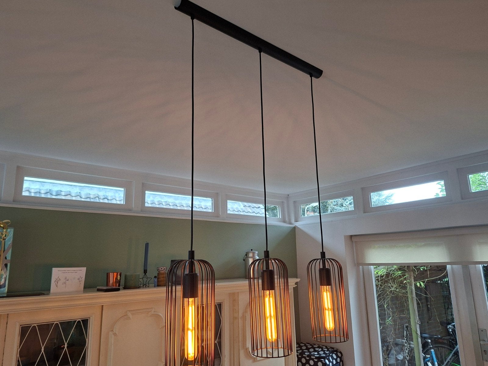 Moderne hanglamp met 3 kooilampen - Zwart metaal, Ophalen, Modern, Industrieel, E27 (groot), Zo goed als nieuw