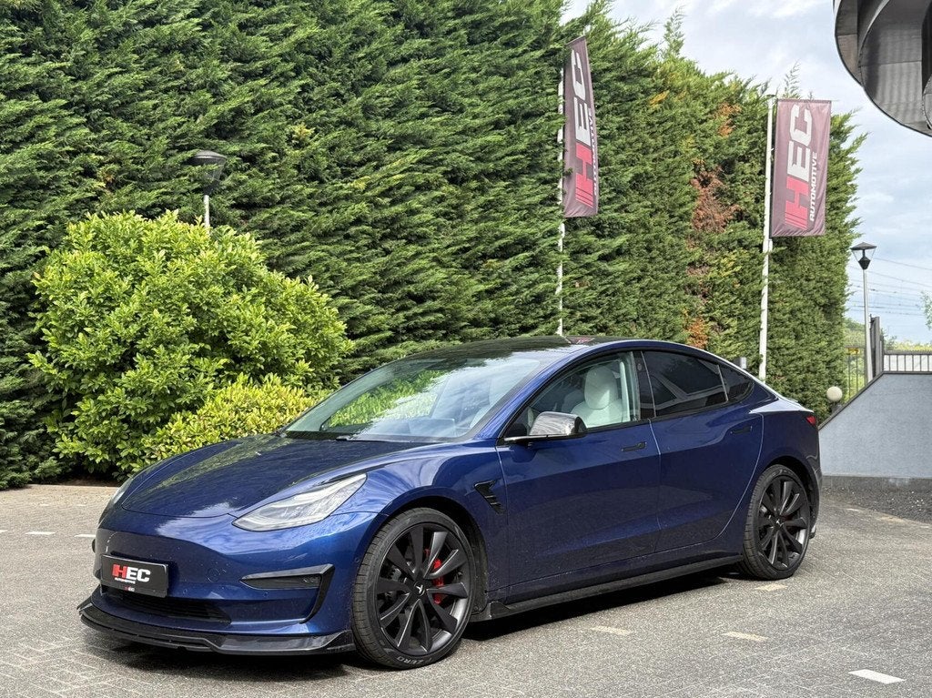 Tesla Model 3 Performance AWD 75 kWh SOH 89% Carbon|Sfeerver, Auto's, Automaat, 547 km, 462 pk, Blauw
