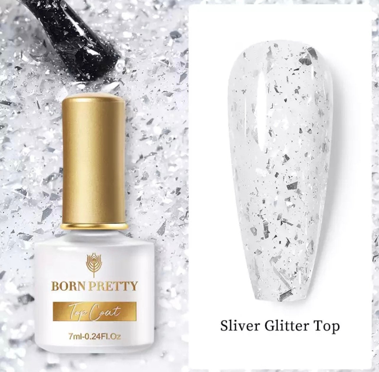 Glitter Topcoat 7ml. Nagels/ Nail art. Alles 20% korting., Overige kleuren, ., Nieuw, Ophalen of Verzenden