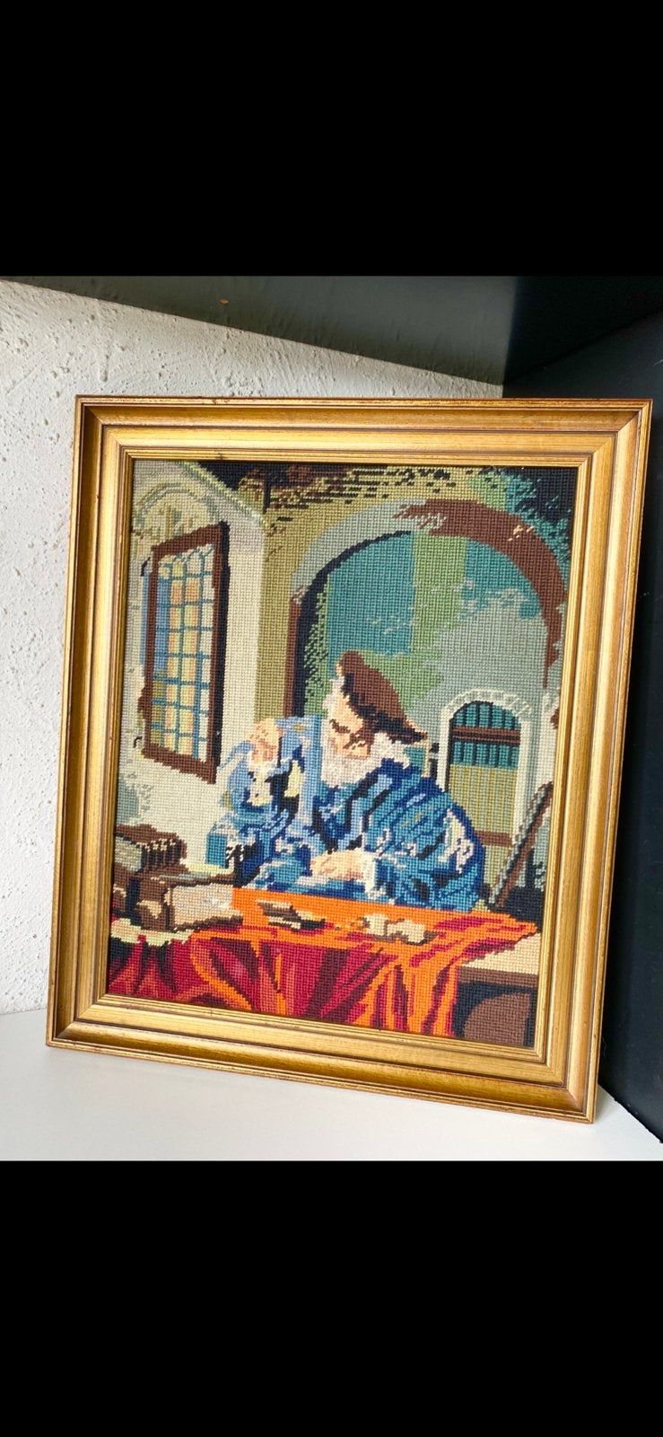 mooi jaren ‘70 GEBORDUURD SCHILDERIJ, Ophalen, 50 – 75, Minder dan 50 cm, Zo goed als nieuw