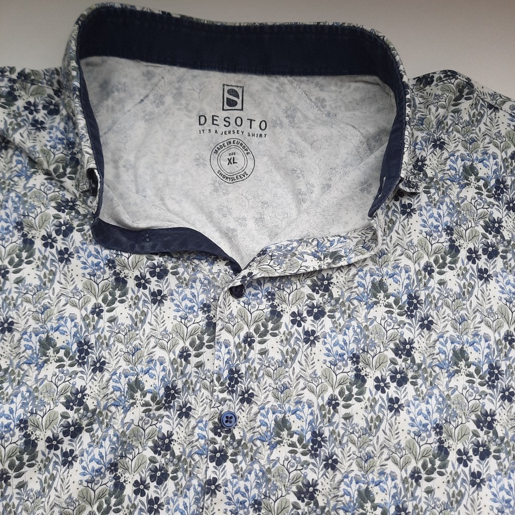 Desoto overhemd korte mouw, Ophalen of Verzenden, Gedragen, Blauw, Halswijdte 43/44 (XL)