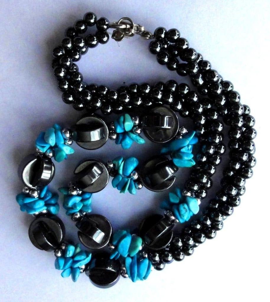 Prachtige Turquoise en Hematiet edelstenen ketting, Ophalen, Blauw, Zo goed als nieuw, Steen of Mineraal