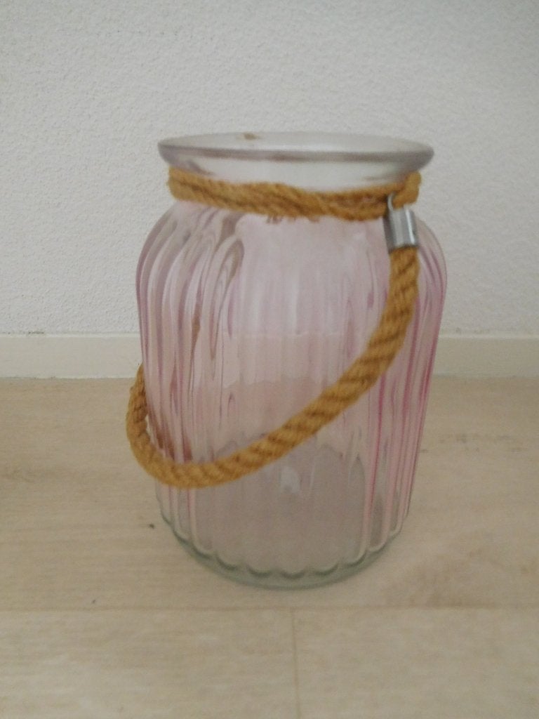 Roze glazen pot, Huis en Inrichting, Woonaccessoires | Vazen, Ophalen of Verzenden, Gebruikt, Roze, Glas