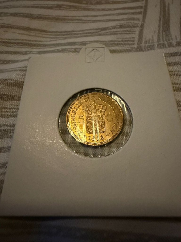 Gouden vijfje 1912 – origineel Nederlands gouden muntje, Postzegels en Munten, Munten | Nederland, 5 gulden, Koningin Wilhelmina