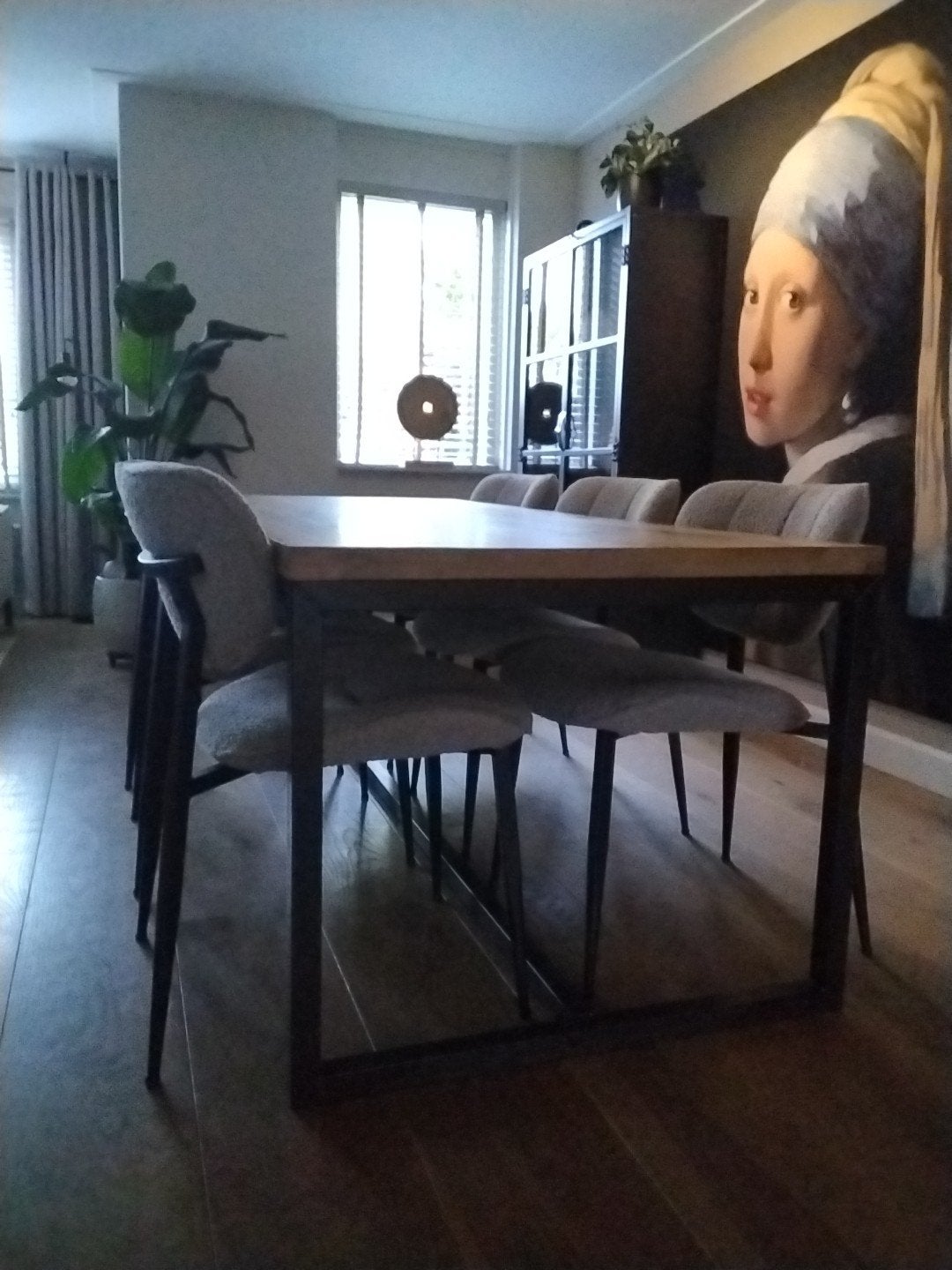 Industriële stalen poot eettafel 90x210, Gebruikt, 200 cm of meer, 50 tot 100 cm, Vijf personen of meer