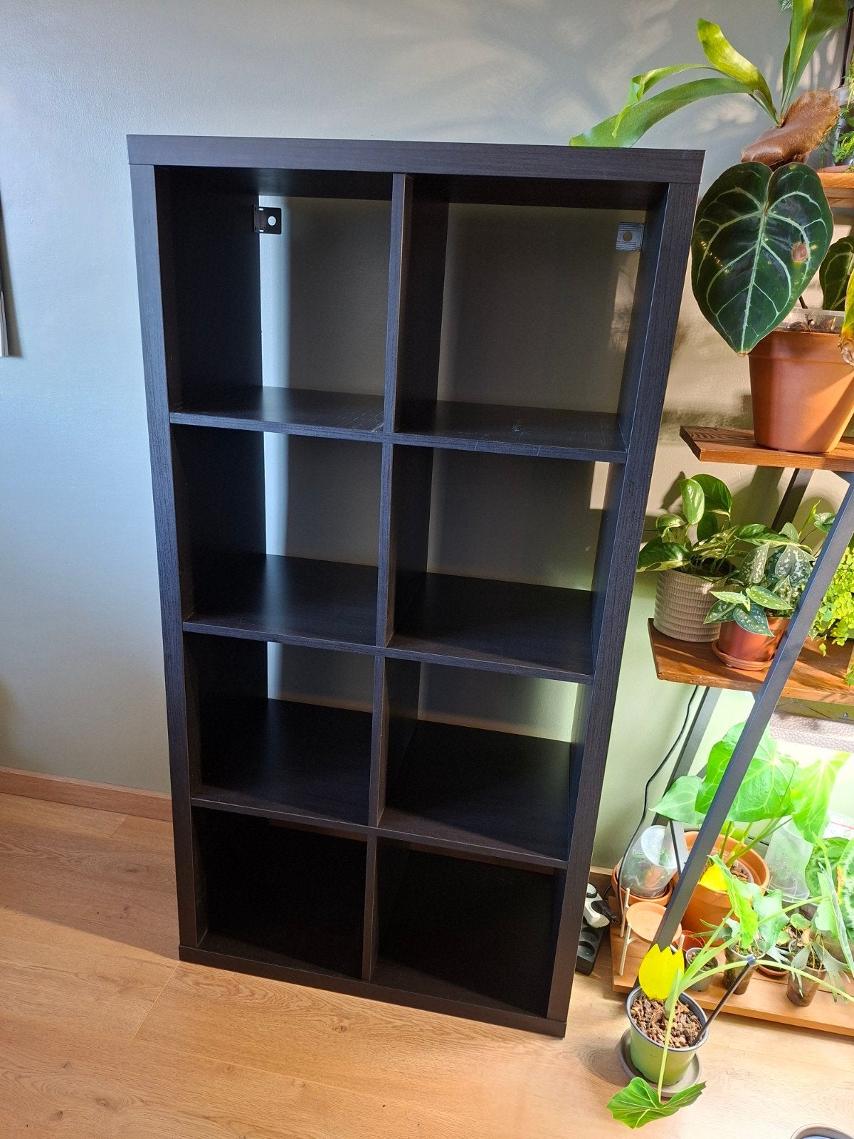 IKEA Kallax kast zwartbruin - 8 vakken, Ophalen, Met plank(en), Gebruikt, 100 tot 150 cm