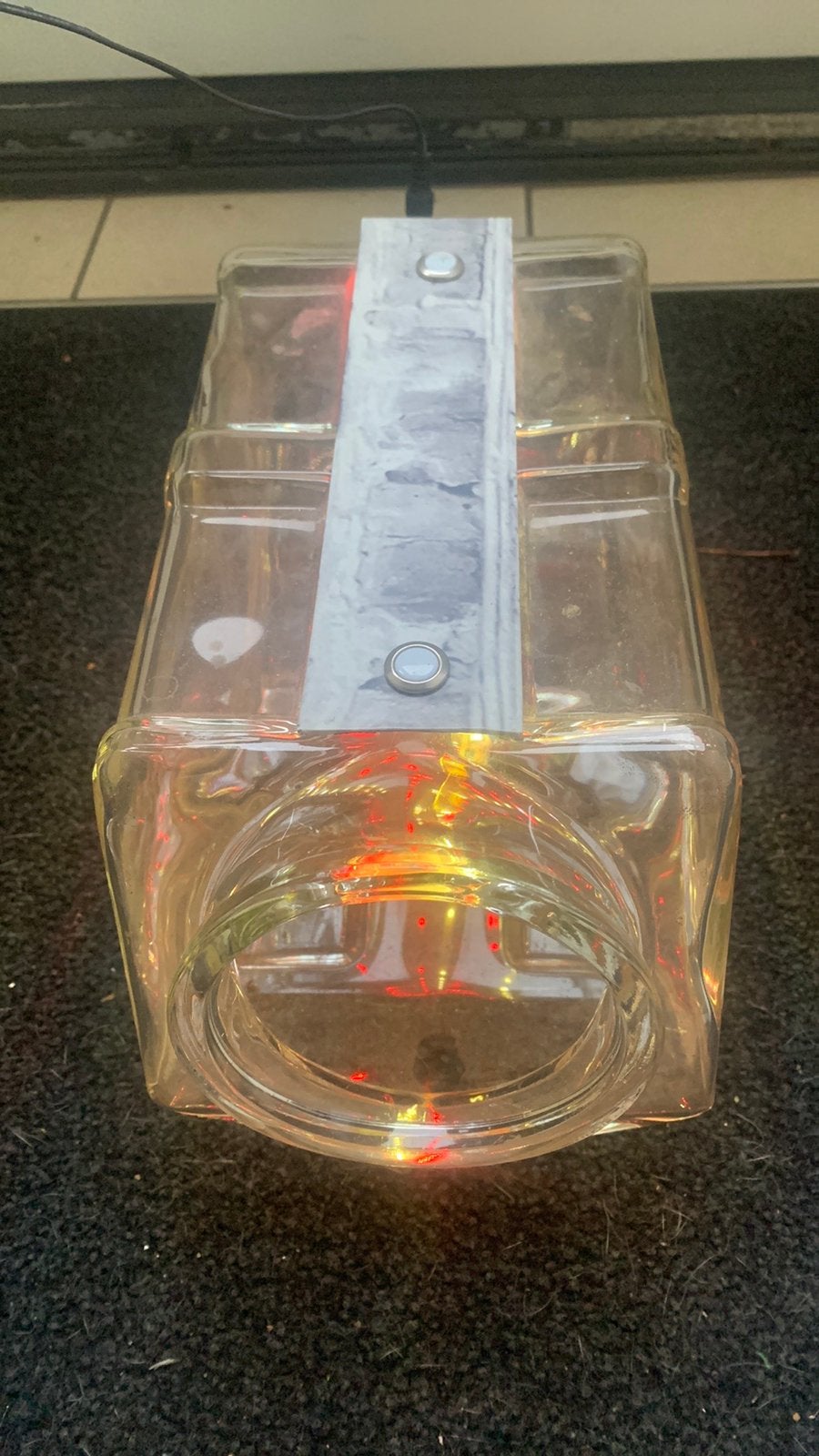 Vintage snoeppot glas met let verlichting leuk voor plantjes, Overige materialen, Rond, Ophalen of Verzenden, Zo goed als nieuw