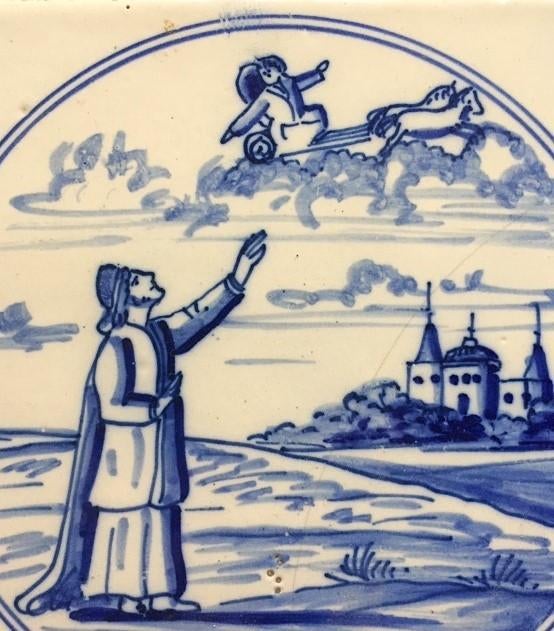 Tegel Antiek Bijbels Elia Strijdwagen Friesland, Antiek en Kunst, Antiek | Wandborden en Tegels, Ophalen of Verzenden
