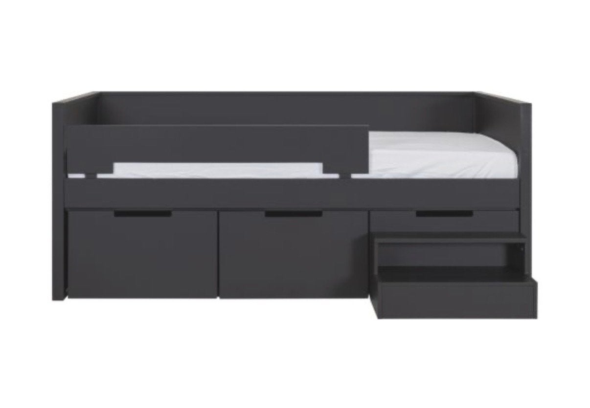 Kinderbed met lades, trapje, lattenbodem en matras, Ophalen, Eenpersoons, Zo goed als nieuw, Overige maten
