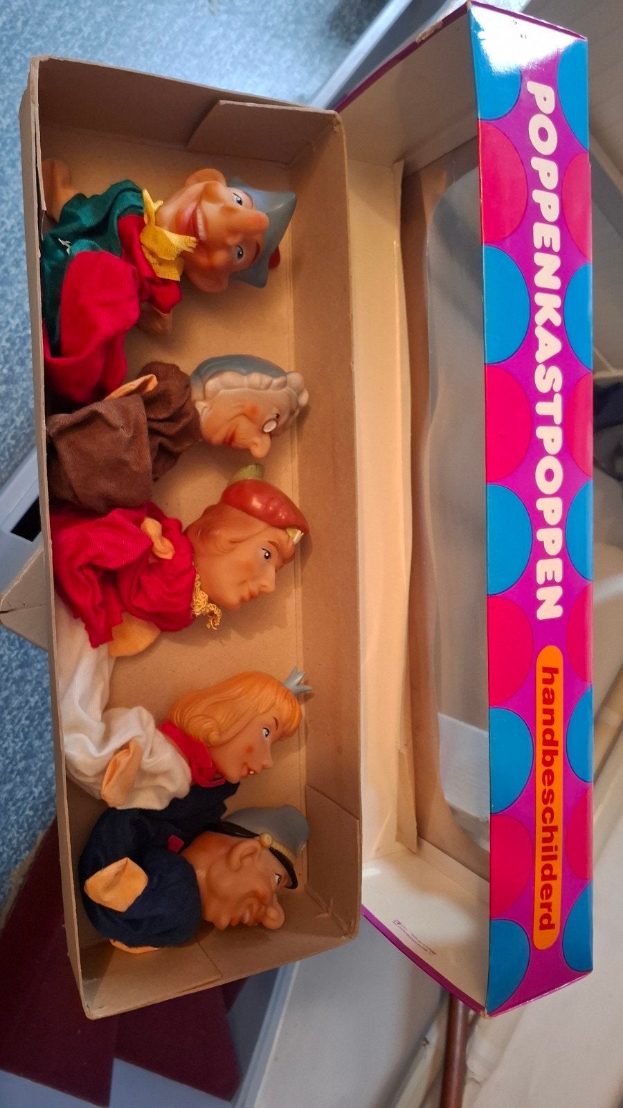 Vintage Poppenkastpoppen en Poppenkast - Handbeschilderd, Ophalen, Gebruikt, Overige typen