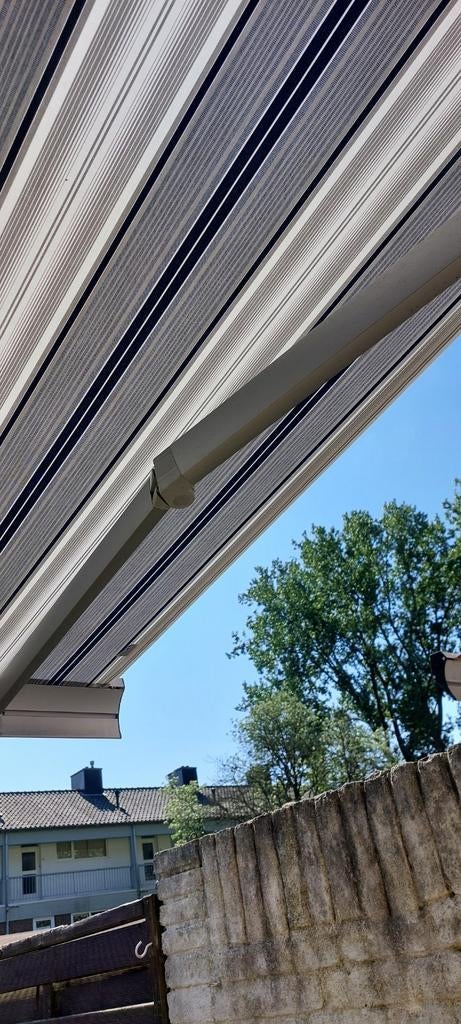 Hagelnieuw zonnescherm 5,5m breed, 1,5m uitval, Tuin en Terras, Ophalen, 450 cm of meer, Nieuw, 150 tot 300 cm
