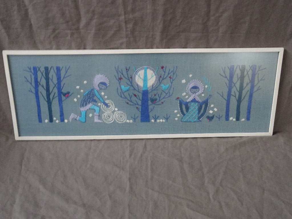 Geborduurd schilderij Scandinavië jaren '60 borduren, Ophalen of Verzenden, Huis en Inrichting