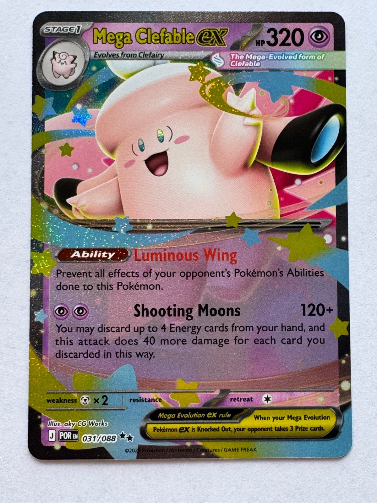 Mega Clefable EX Pokémon Kaart 031/088, Ophalen of Verzenden, Zo goed als nieuw, Losse kaart