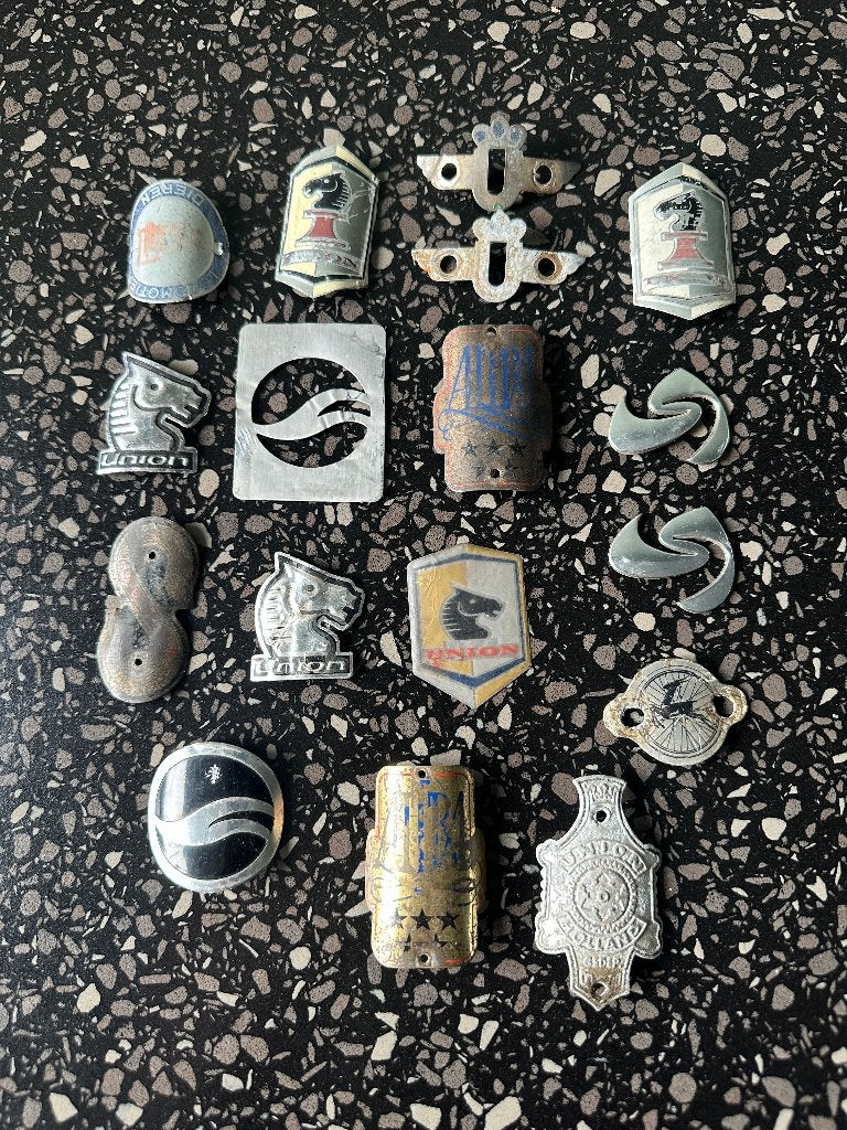Oude balhoofdplaatjes. Balhoofd plaatje., Ophalen of Verzenden, Gebruikt, Oldtimerfiets, Overige typen