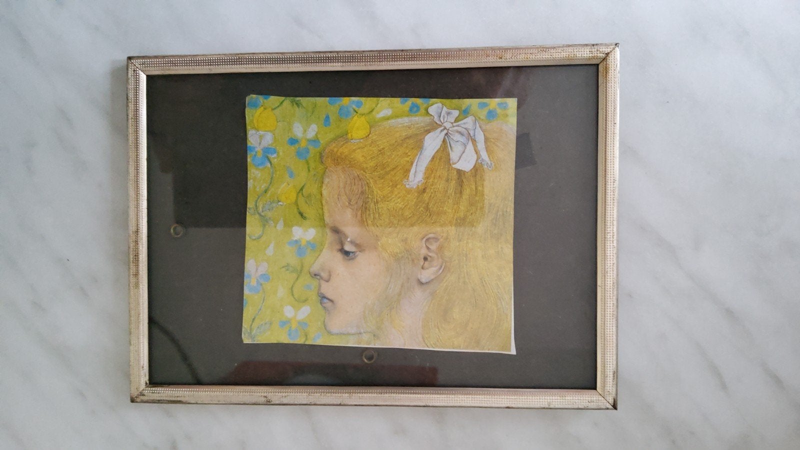 Vintage zilver kleur fotolijstje bewerkt randje., Ophalen of Verzenden