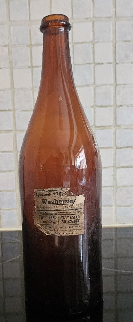 Antieke Apotheek Tiddo Haan Wasbenzine Fles Groningen, Ophalen of Verzenden