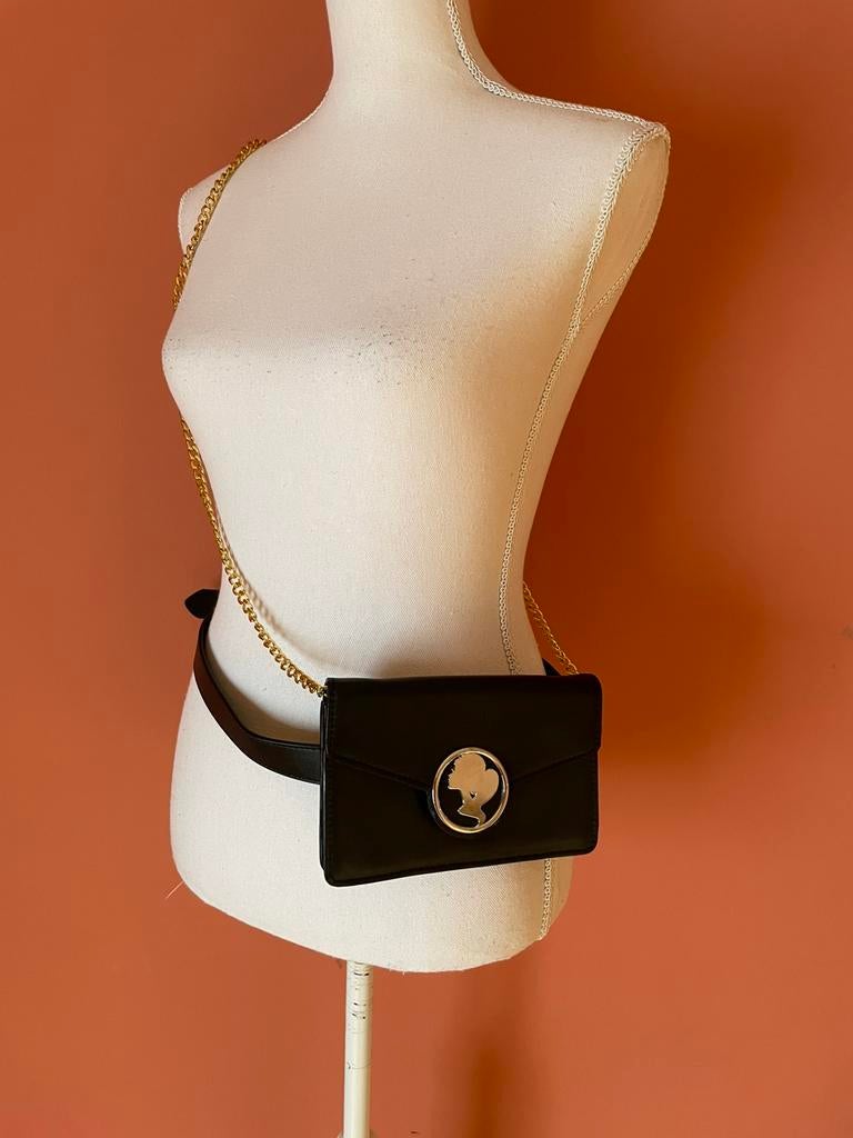 Reinders zwarte heup / crossbody tas van leer, Verzenden, Zo goed als nieuw, Zwart, Schoudertasje