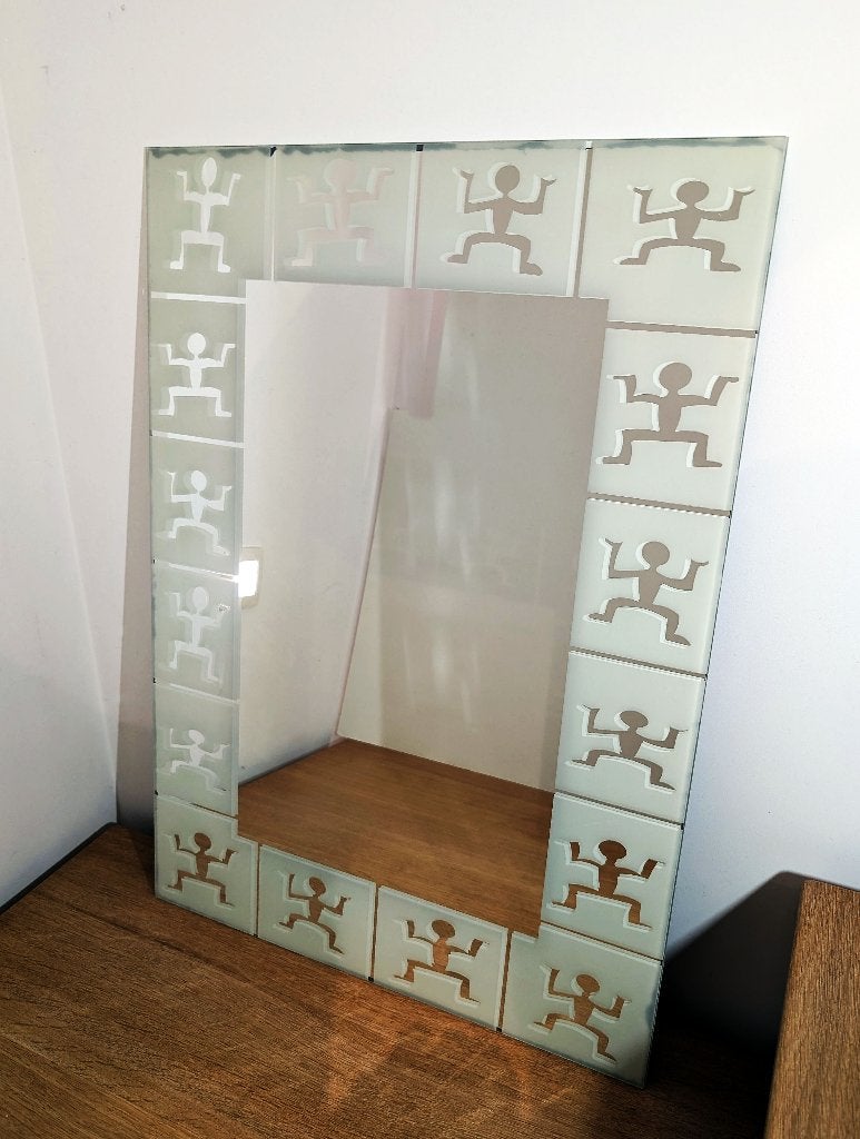 Pop-art spiegel Keith Haring stijl (70x50 cm), Verzenden, Rechthoekig, 50 tot 100 cm, Minder dan 100 cm